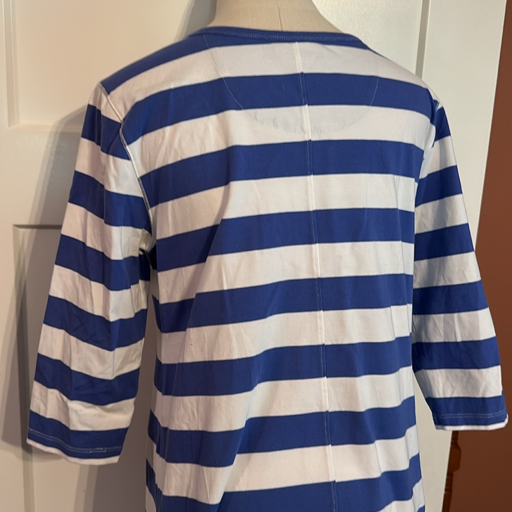 Tyler Boe Alexa white/corsican blue striped 3/4 sleeves cotton blend M dress - Picture 7 of 14